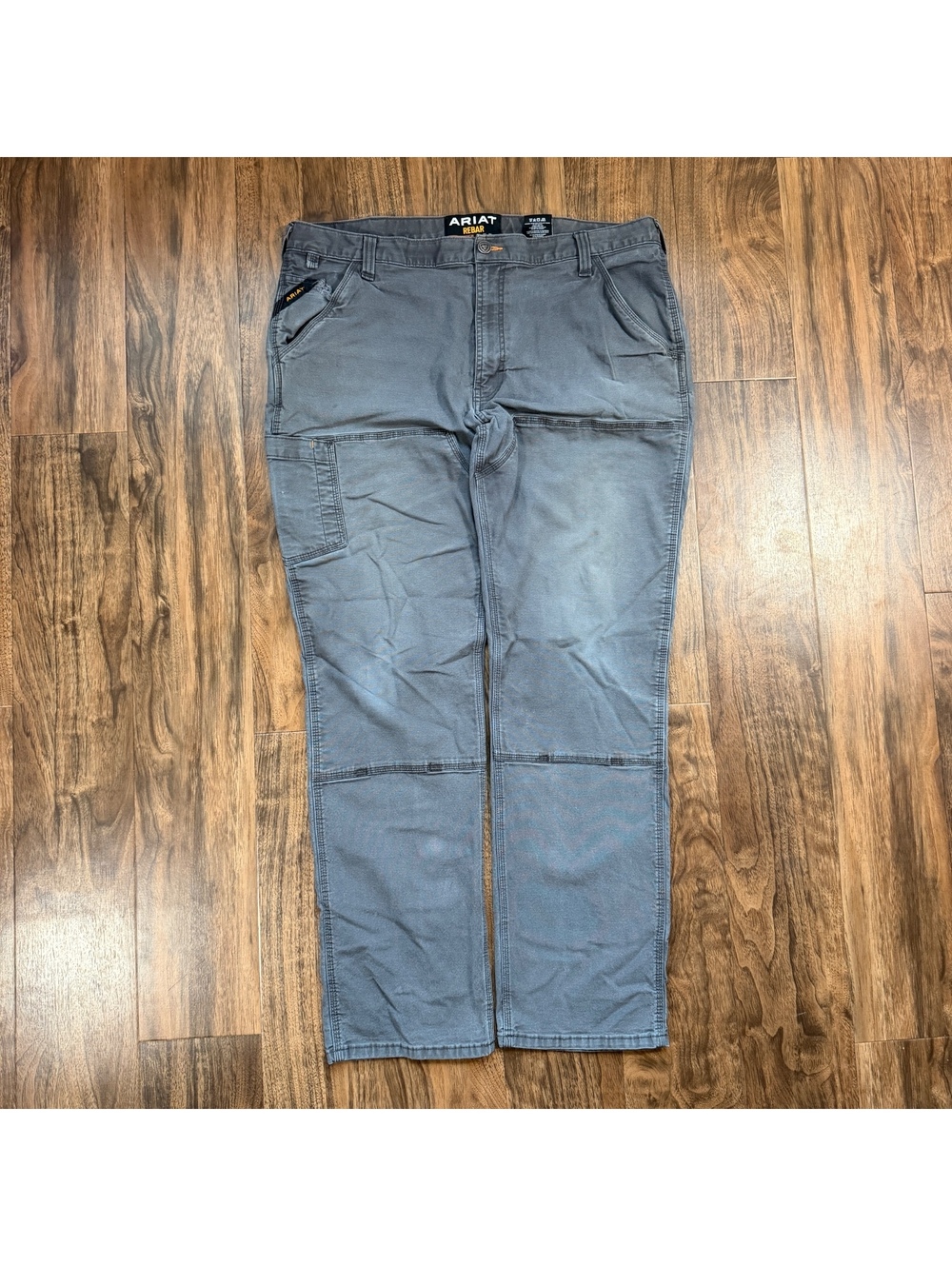 Ariat Rebar M4 Low Rise Straight Double Knee Pants 40x34 Grey Canvas Workwear